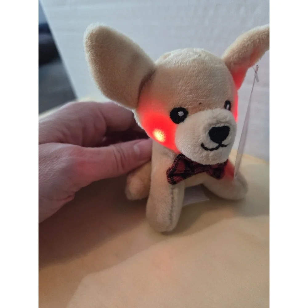 Christmas Ornament Chiwawa Bow Tie Plush Lights‎ Music Wish you Merry Dog Brown